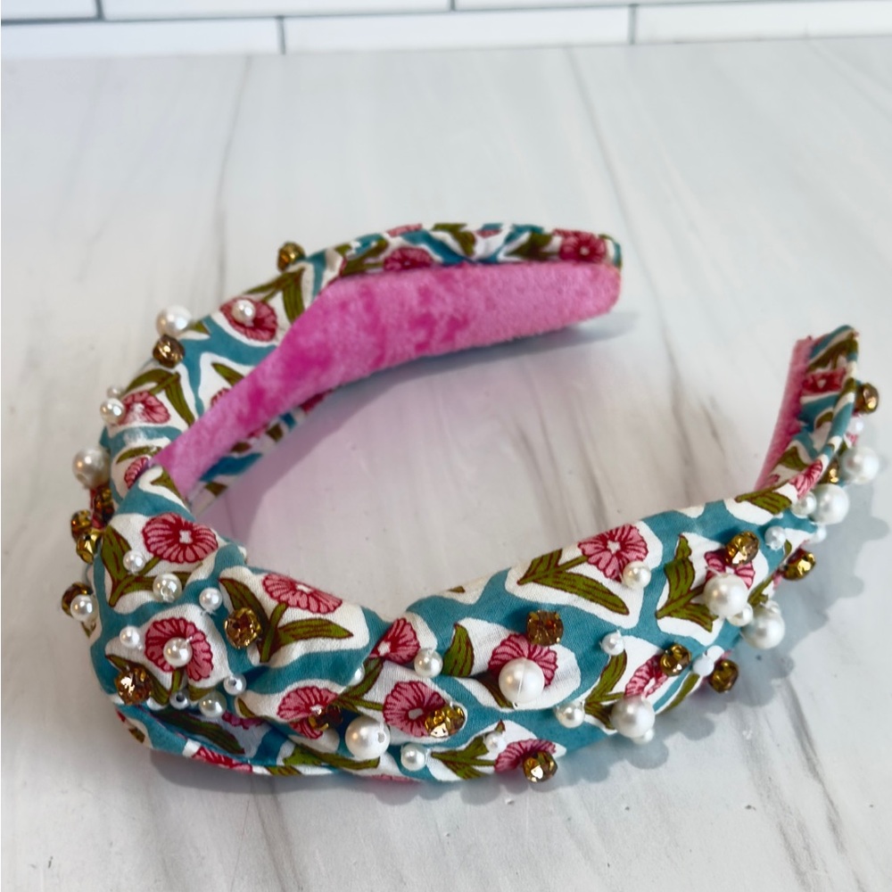 BETH LADD KNOTTED PEARL RHINESTONE PREPPY COQUETTE HEADBAND COLLEGE PREP - Picture 4 of 9